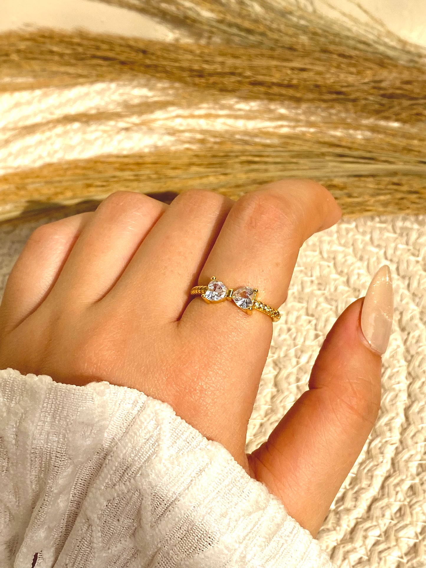 White Stone Bow Ring