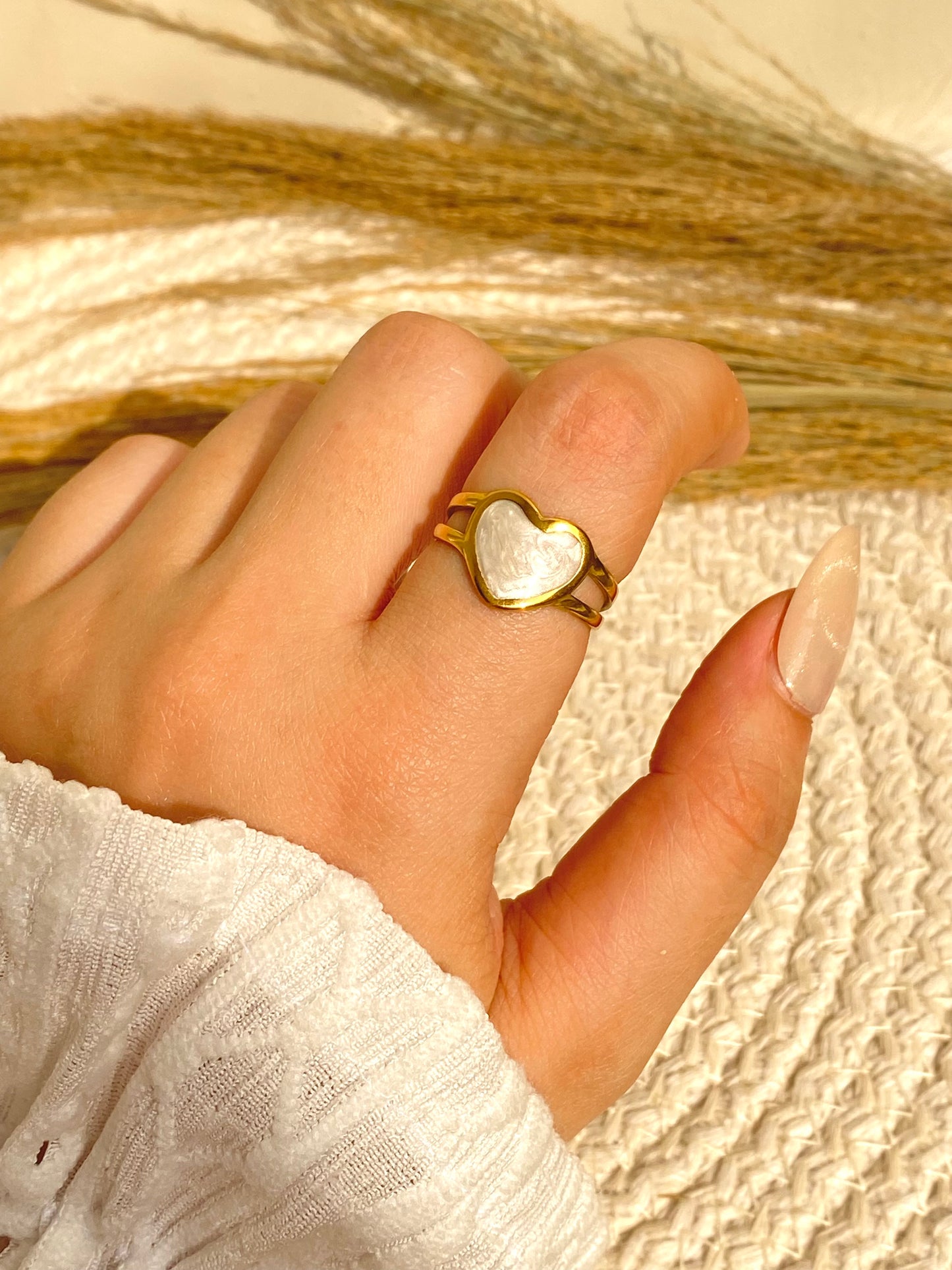 White Thick Heart Ring