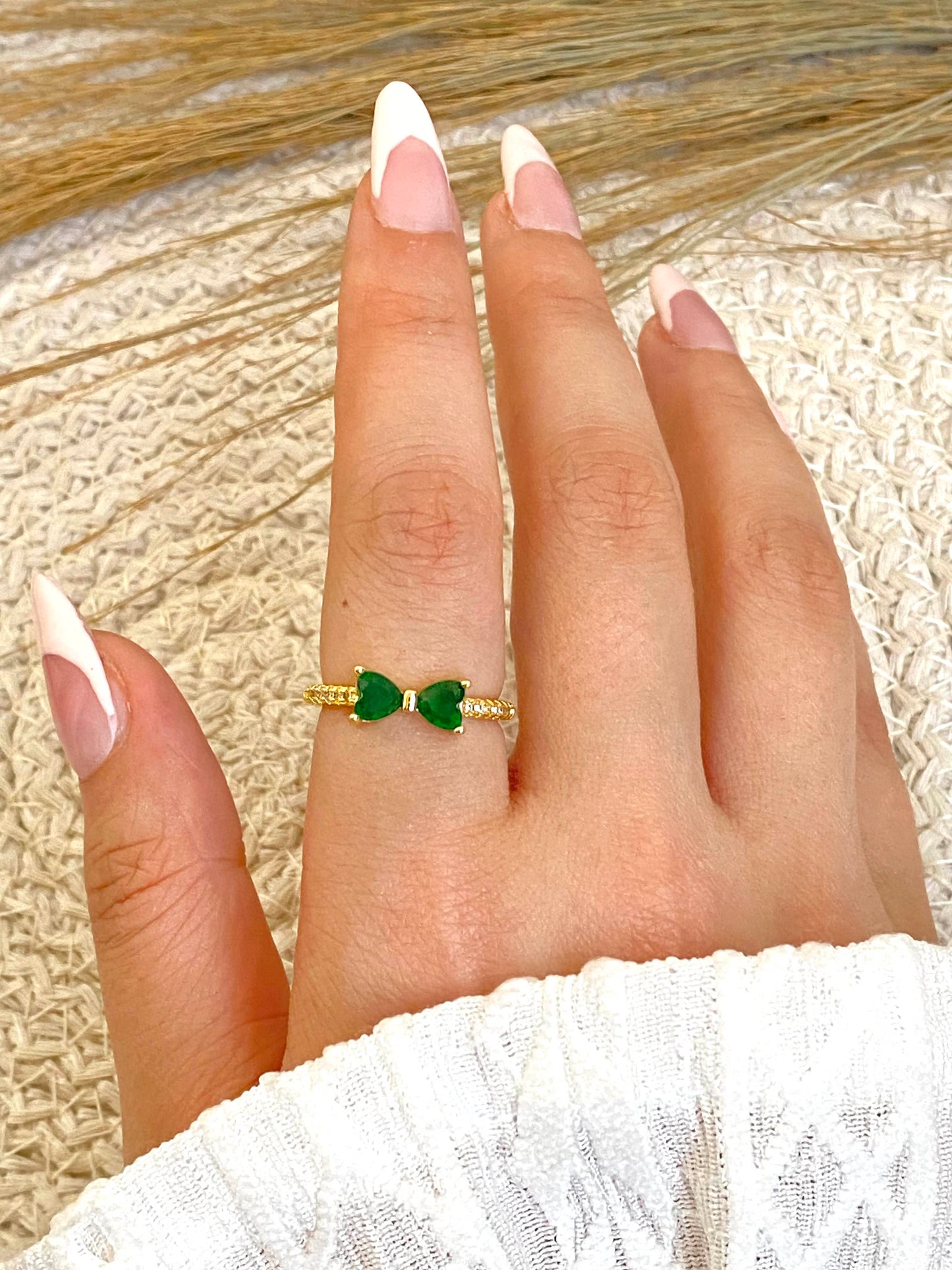 Green Stone Bow Ring