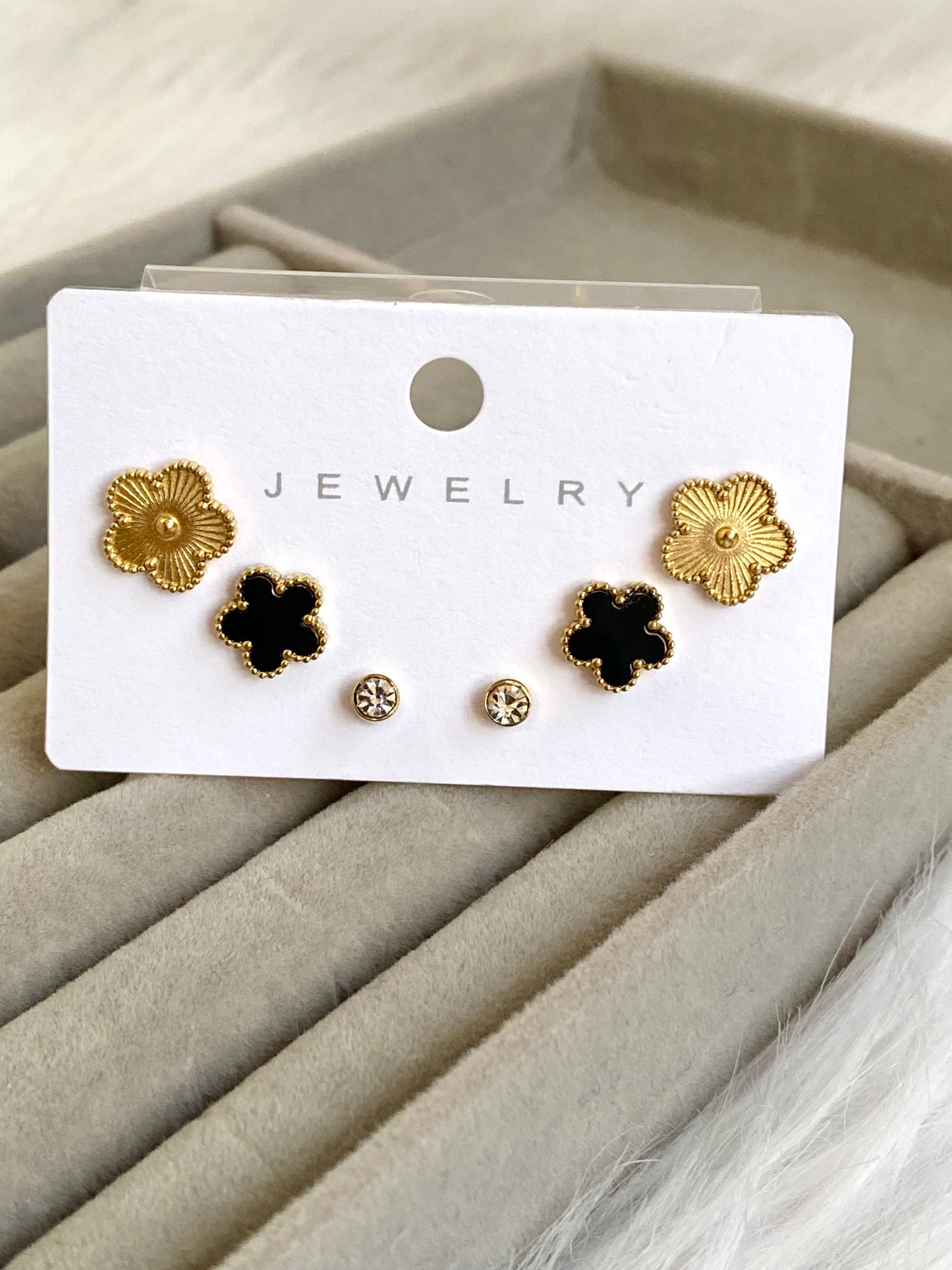 Black and Gold Flower Earrings