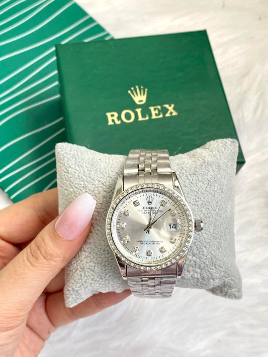 Rolex Silver with Diamond Frame Watch